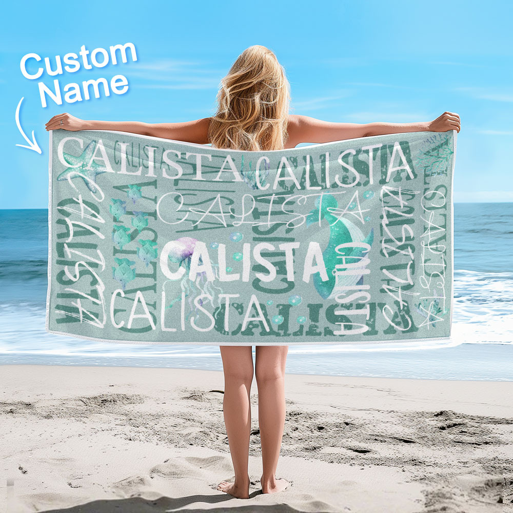 Personalized Turtle Beach Towel with Name Custom Monogram Beach Towel