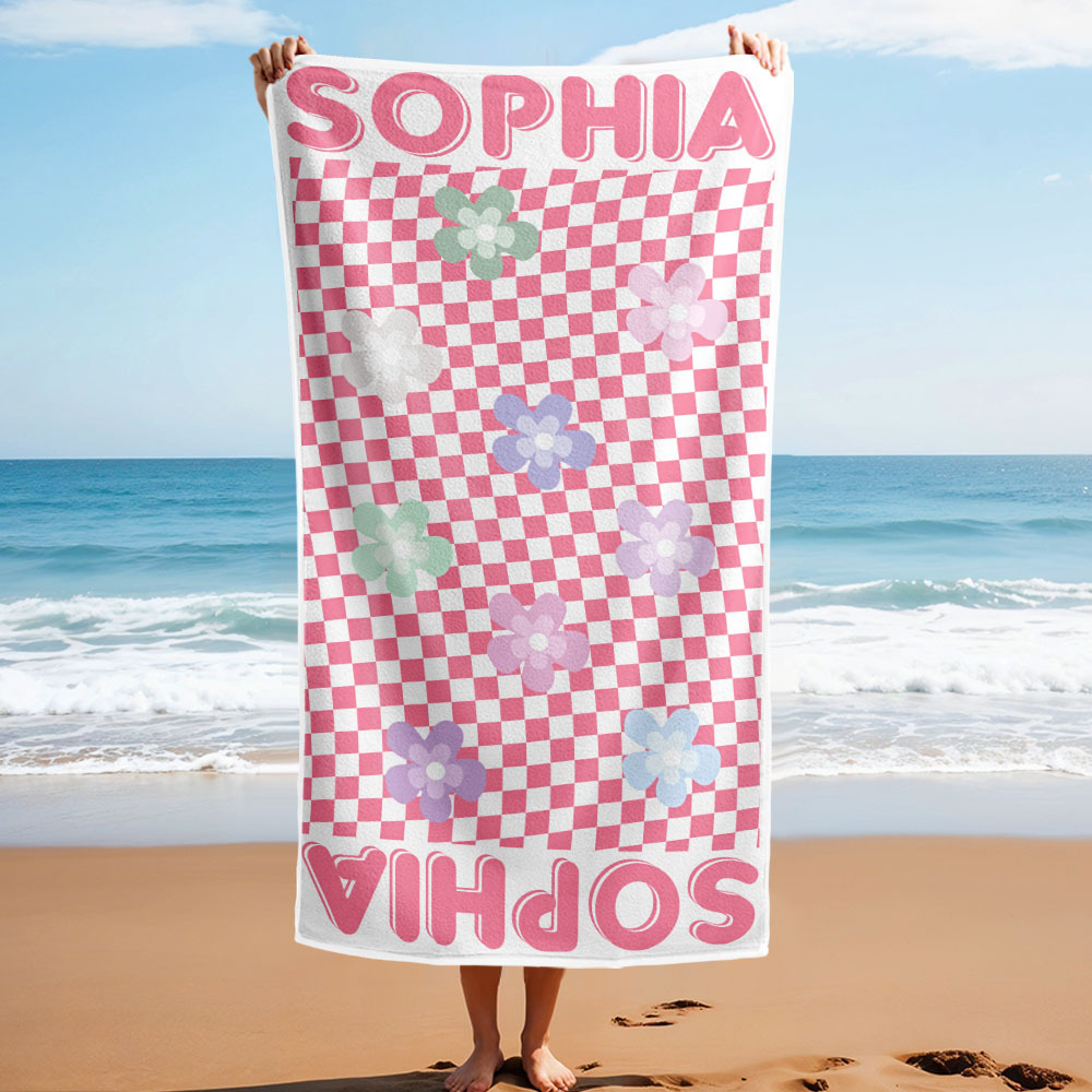 Personalized Floral Beach Towel Retro Multi Style Vacation Gifts