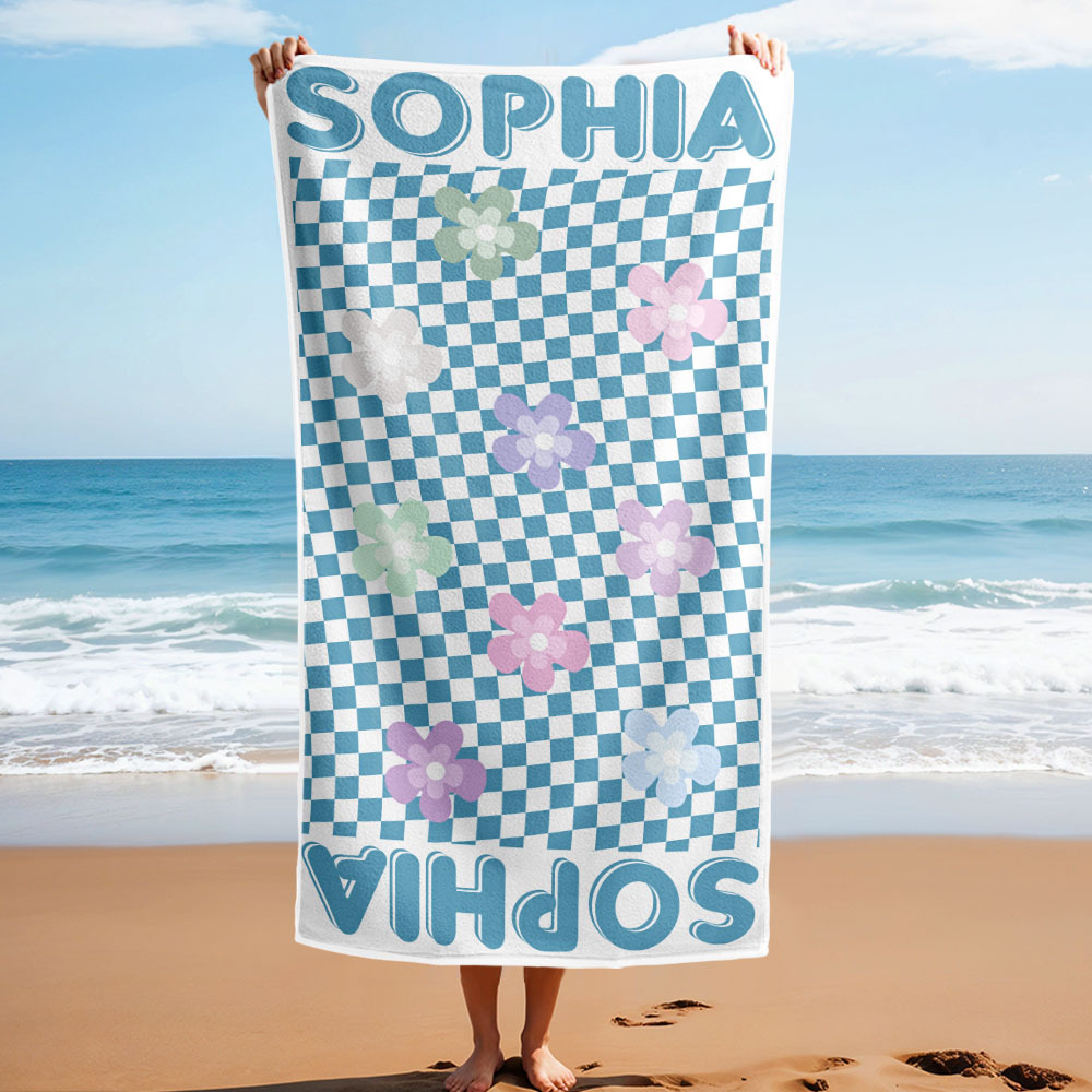 Personalized Floral Beach Towel Retro Multi Style Vacation Gifts
