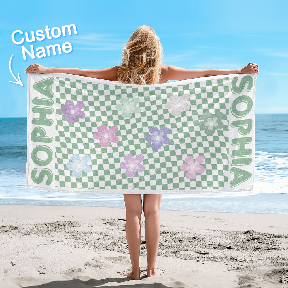 Personalized Floral Beach Towel Retro Multi Style Vacation Gifts