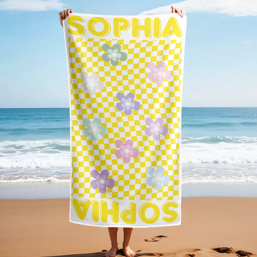 Personalized Floral Beach Towel Retro Multi Style Vacation Gifts