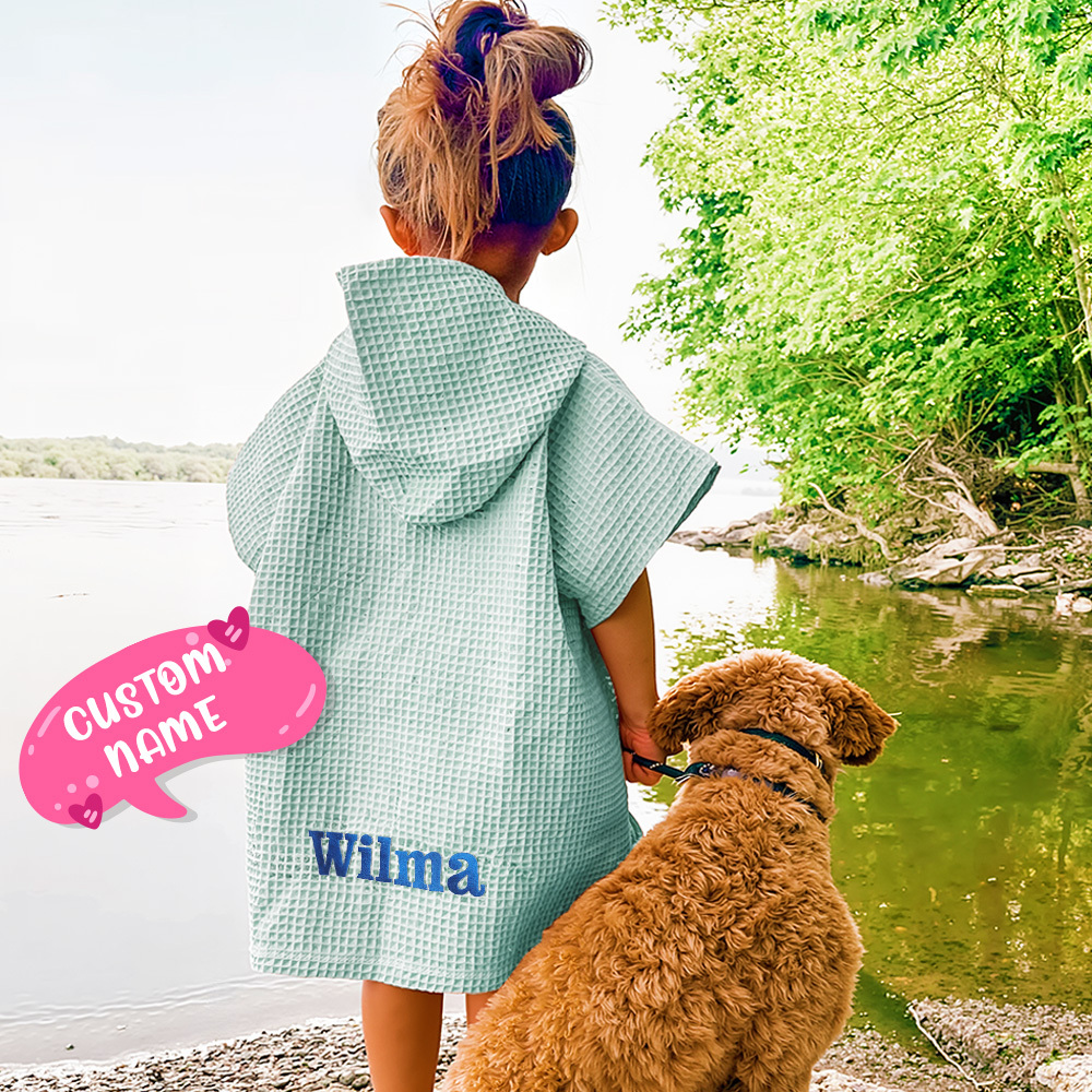 Personalized Embroidery Kids Waffle Beach Towel Ponchofor Summer & Beach - Get Photo Blanket