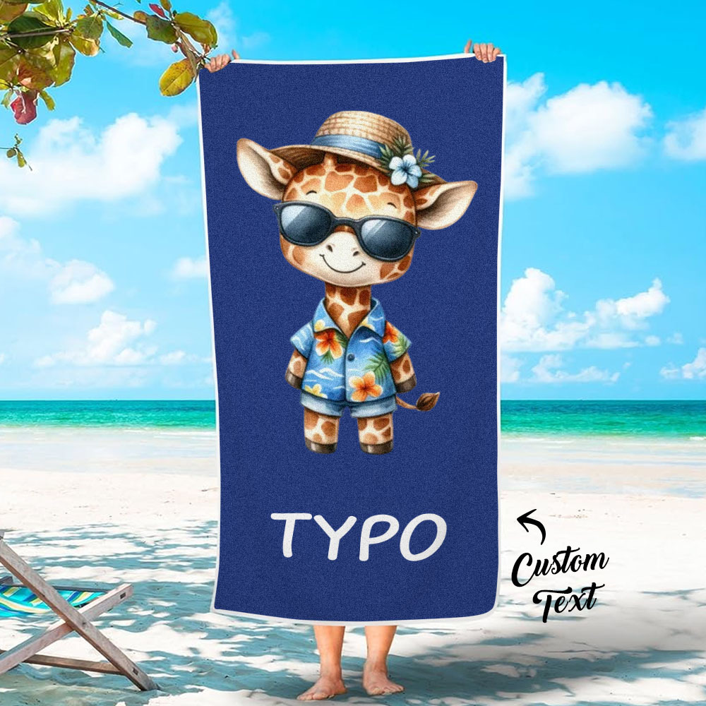 Custom Multicolor Beach Towel with Name Cartoon Animal Summer Beach Gift