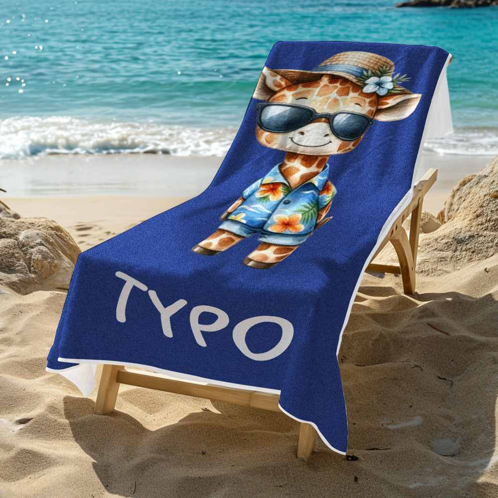 Custom Multicolor Beach Towel with Name Cartoon Animal Summer Beach Gift