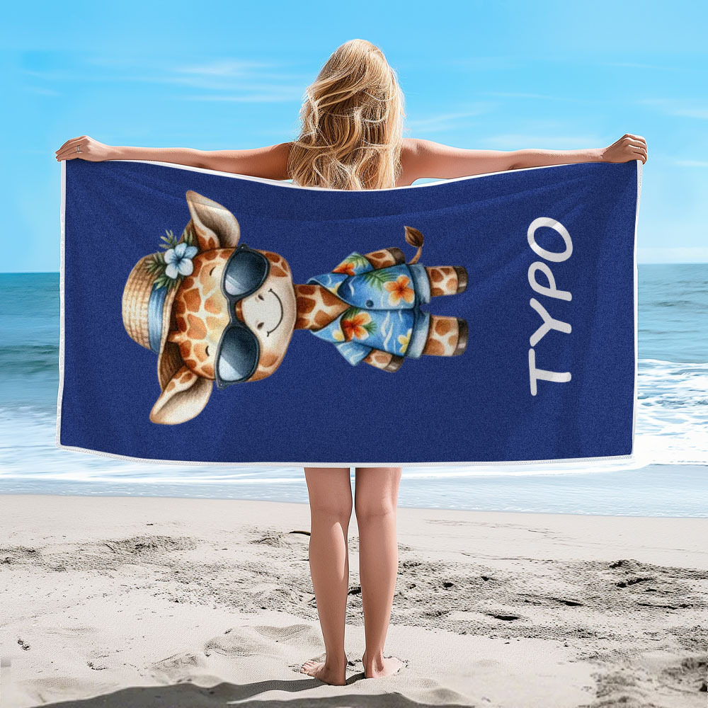 Custom Multicolor Beach Towel with Name Cartoon Animal Summer Beach Gift