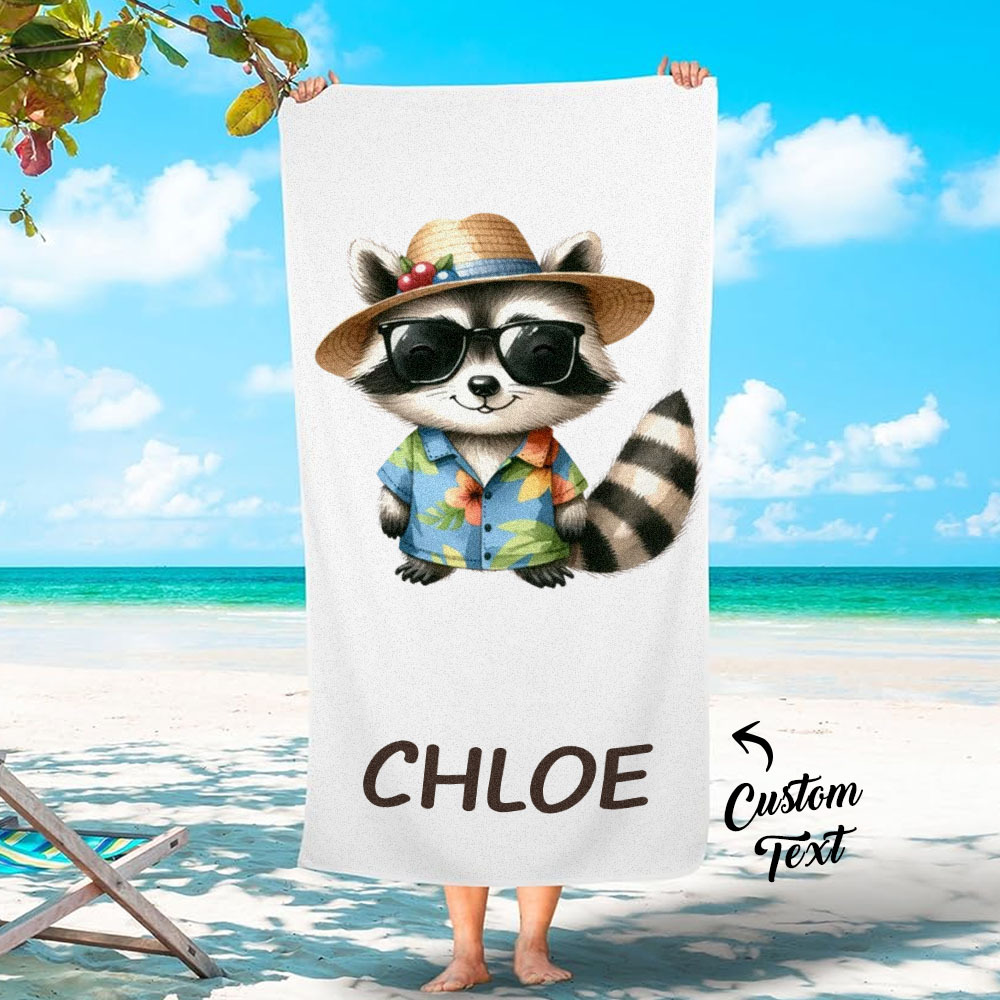 Custom Multicolor Beach Towel with Name Cartoon Animal Summer Beach Gift