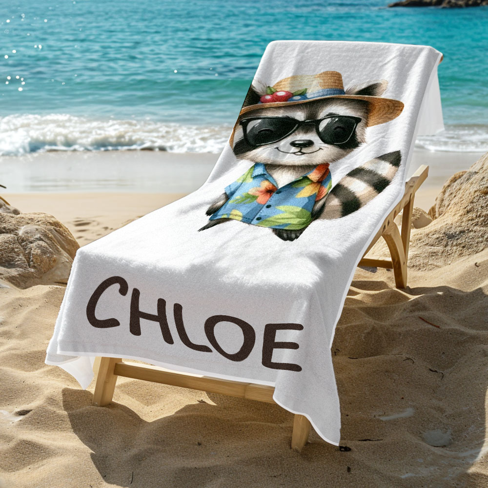 Custom Multicolor Beach Towel with Name Cartoon Animal Summer Beach Gift