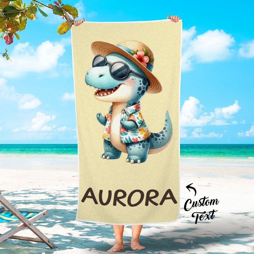 Custom Multicolor Beach Towel with Name Cartoon Animal Summer Beach Gift
