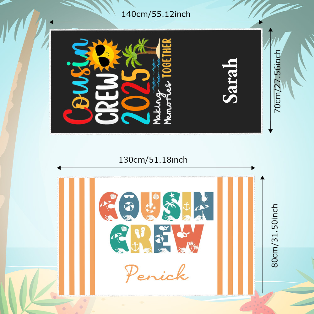 Custom Cousin Crew Beach Towel with Name Summer Beach Gift For Cousin