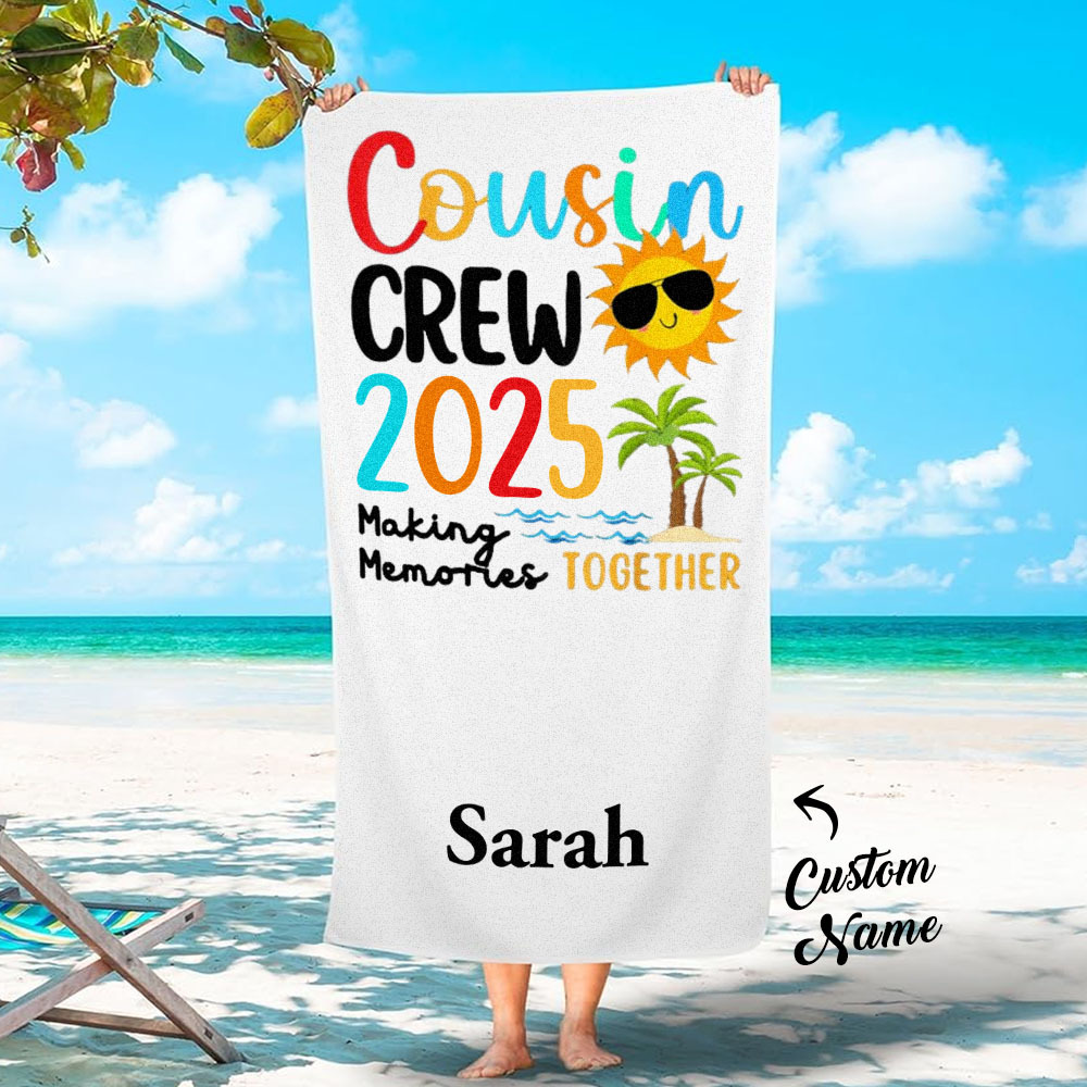 Custom Cousin Crew Beach Towel with Name Summer Beach Gift For Cousin