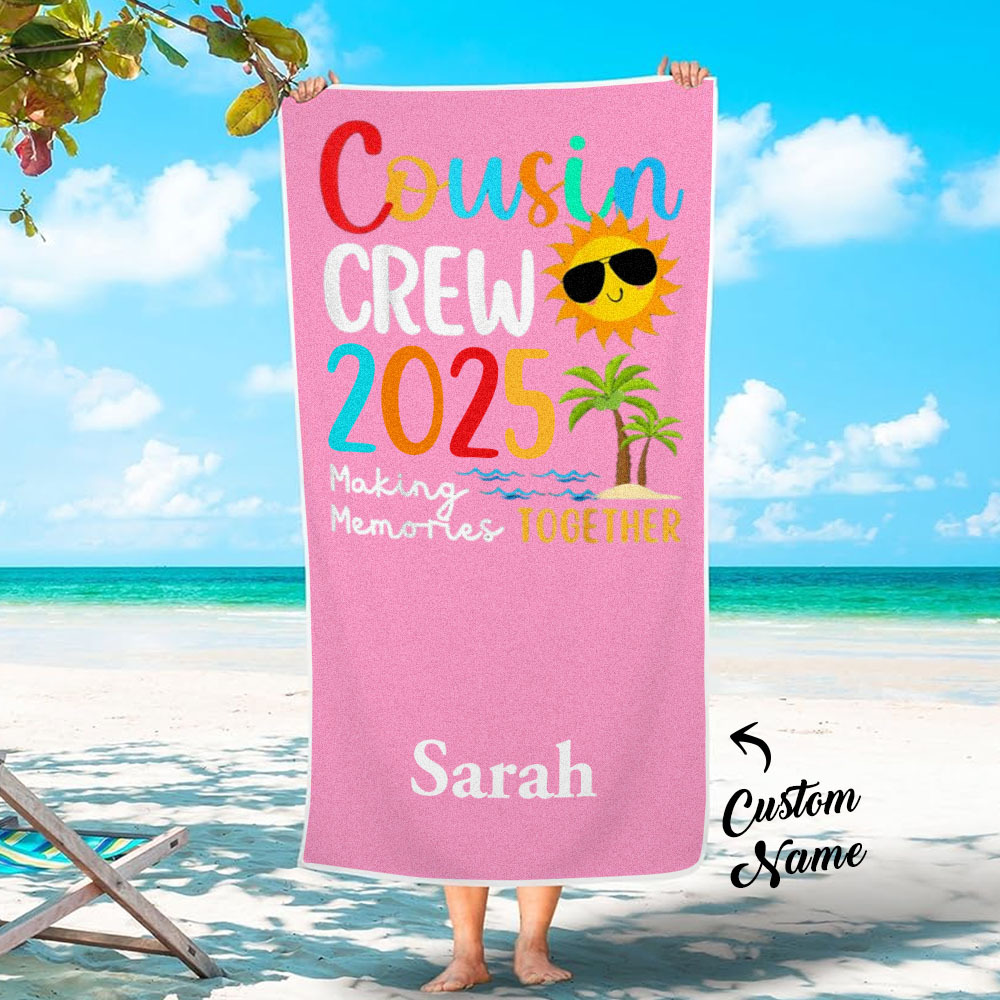 Custom Cousin Crew Beach Towel with Name Summer Beach Gift For Cousin