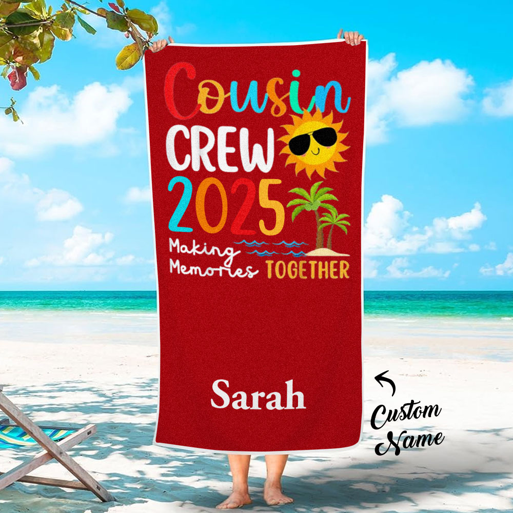 Custom Cousin Crew Beach Towel with Name Summer Beach Gift For Cousin