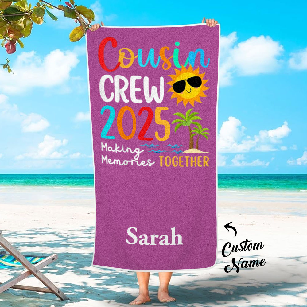 Custom Cousin Crew Beach Towel with Name Summer Beach Gift For Cousin