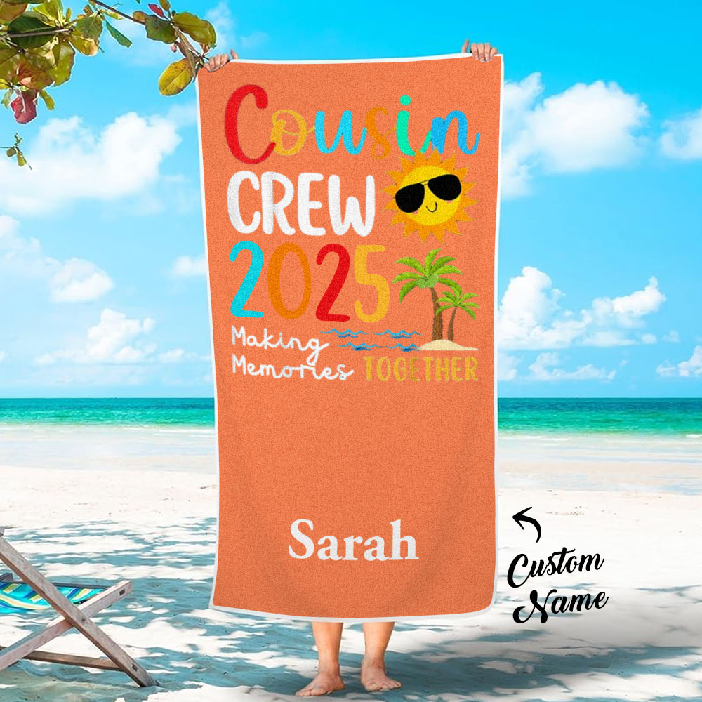Custom Cousin Crew Beach Towel with Name Summer Beach Gift For Cousin