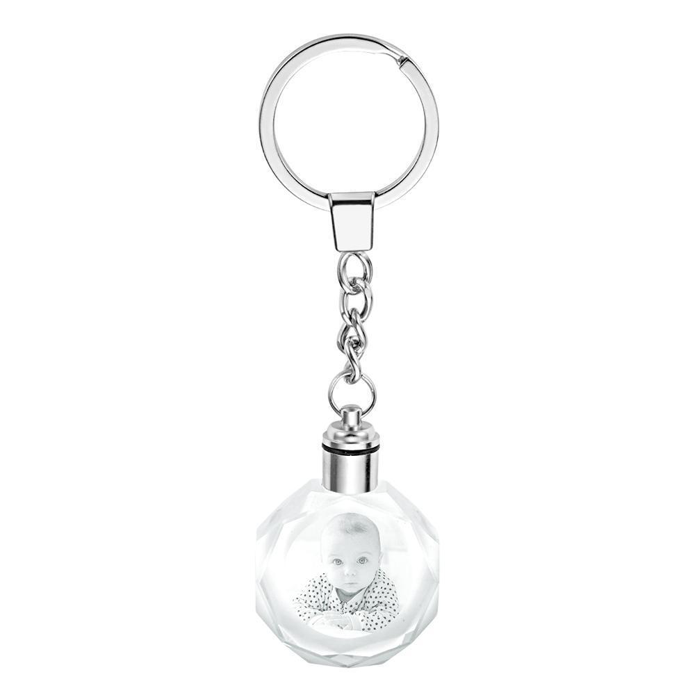 Gifts for Dad Custom Crystal Octagon Shape Photo Keychain Father's Day Gift
