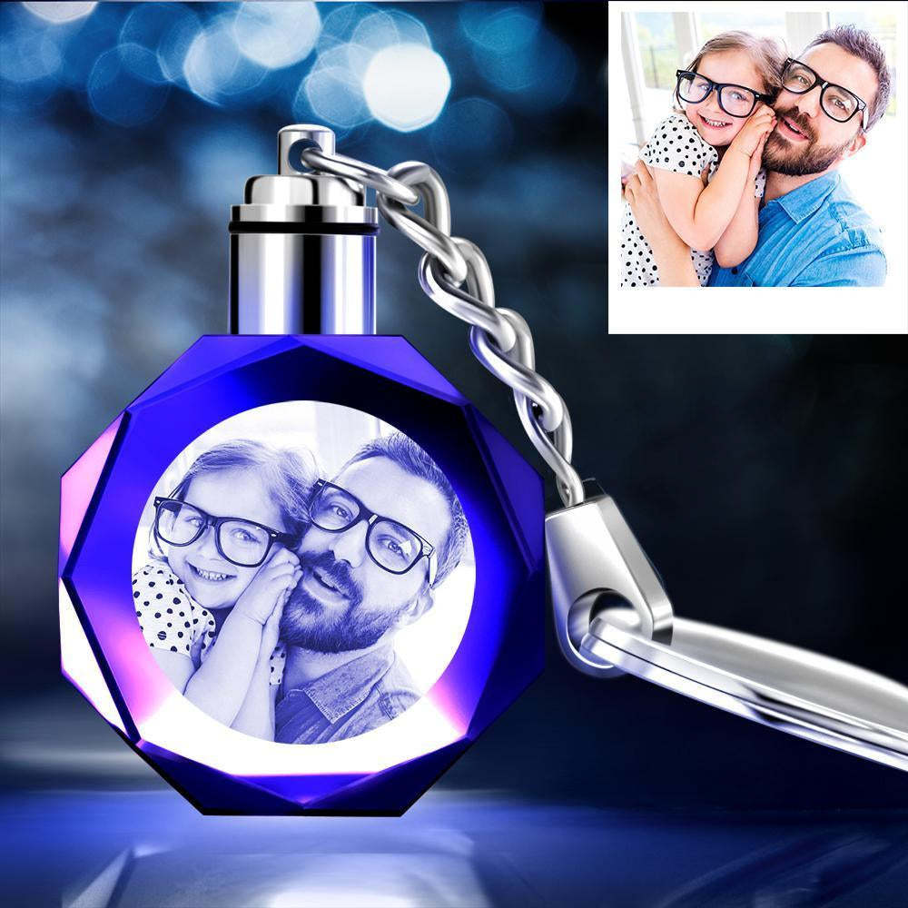 Gifts for Dad Custom Crystal Octagon Shape Photo Keychain Father's Day Gift