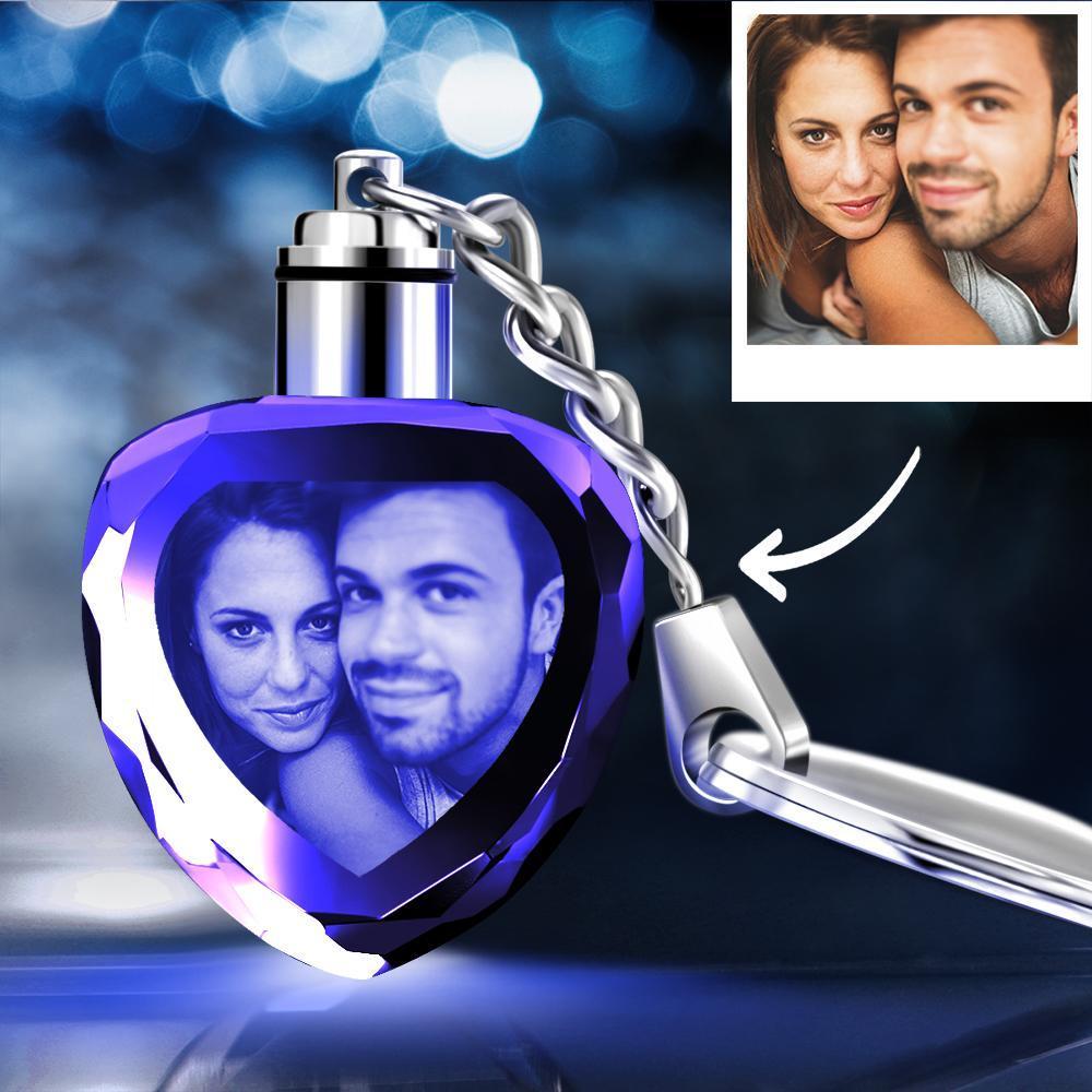Custom Crystal Heart Shape Couple Photo Keychain Sweet