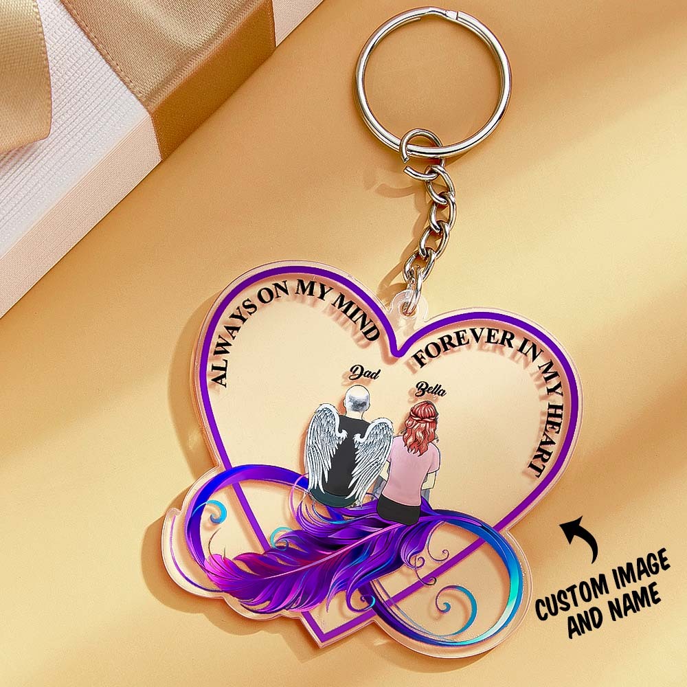Custom Keychain Memorial Heart Keyring Personalized Cartoon Image and Name Acrylic Keychain - Get Photo Blanket