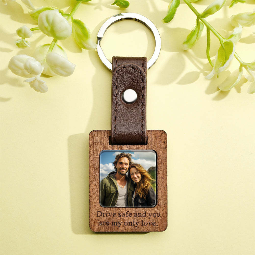 Custom Text Leather Photograph Keychain Personalized Picture Gift - Get Photo Blanket