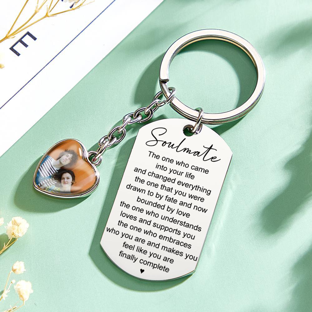 Custom Photo Engraved Heart Keychain Personalized Handmade Keyring Anniversary Keychain Women Men Gifts - Get Photo Blanket