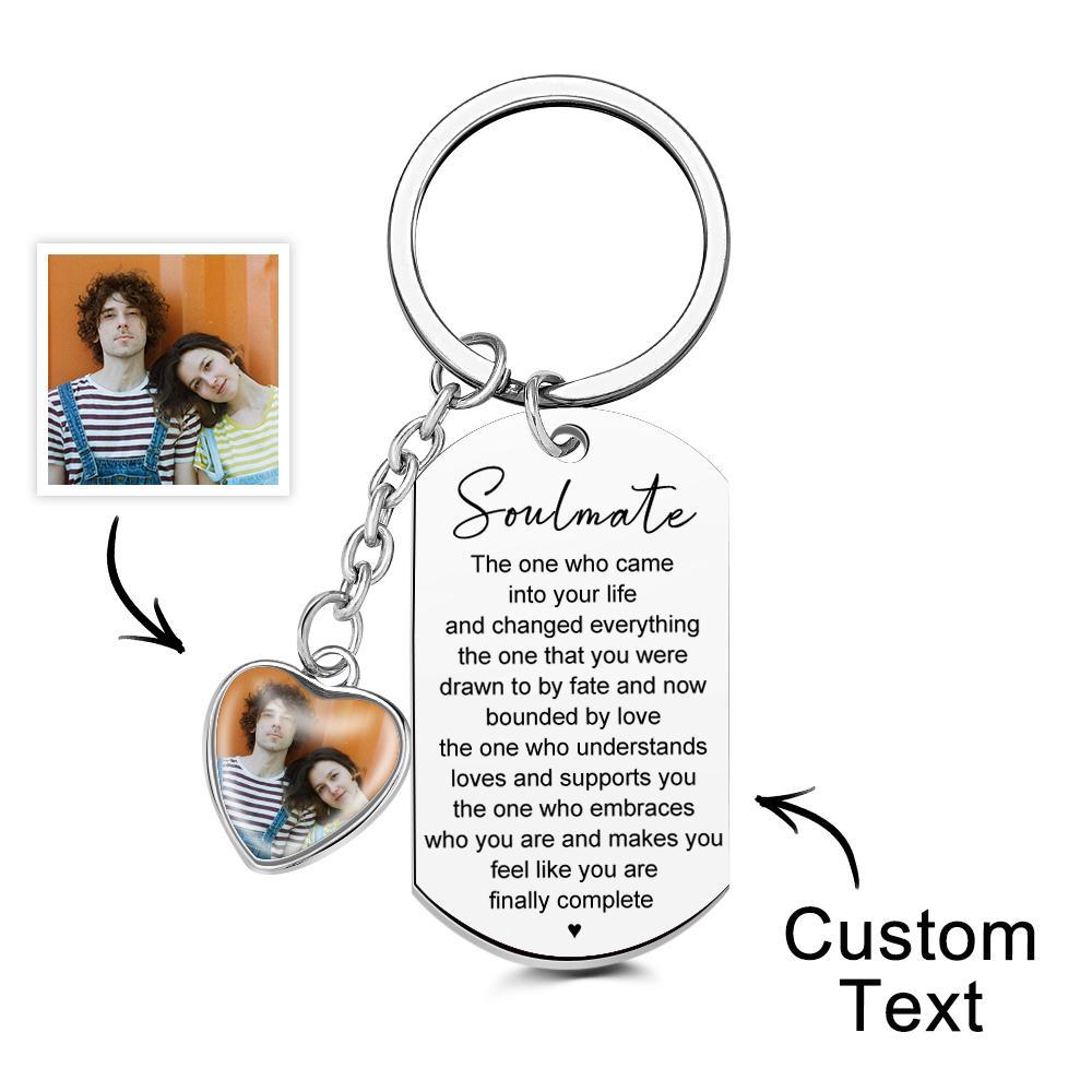 Custom Photo Engraved Heart Keychain Personalized Handmade Keyring Anniversary Keychain Women Men Gifts - Get Photo Blanket