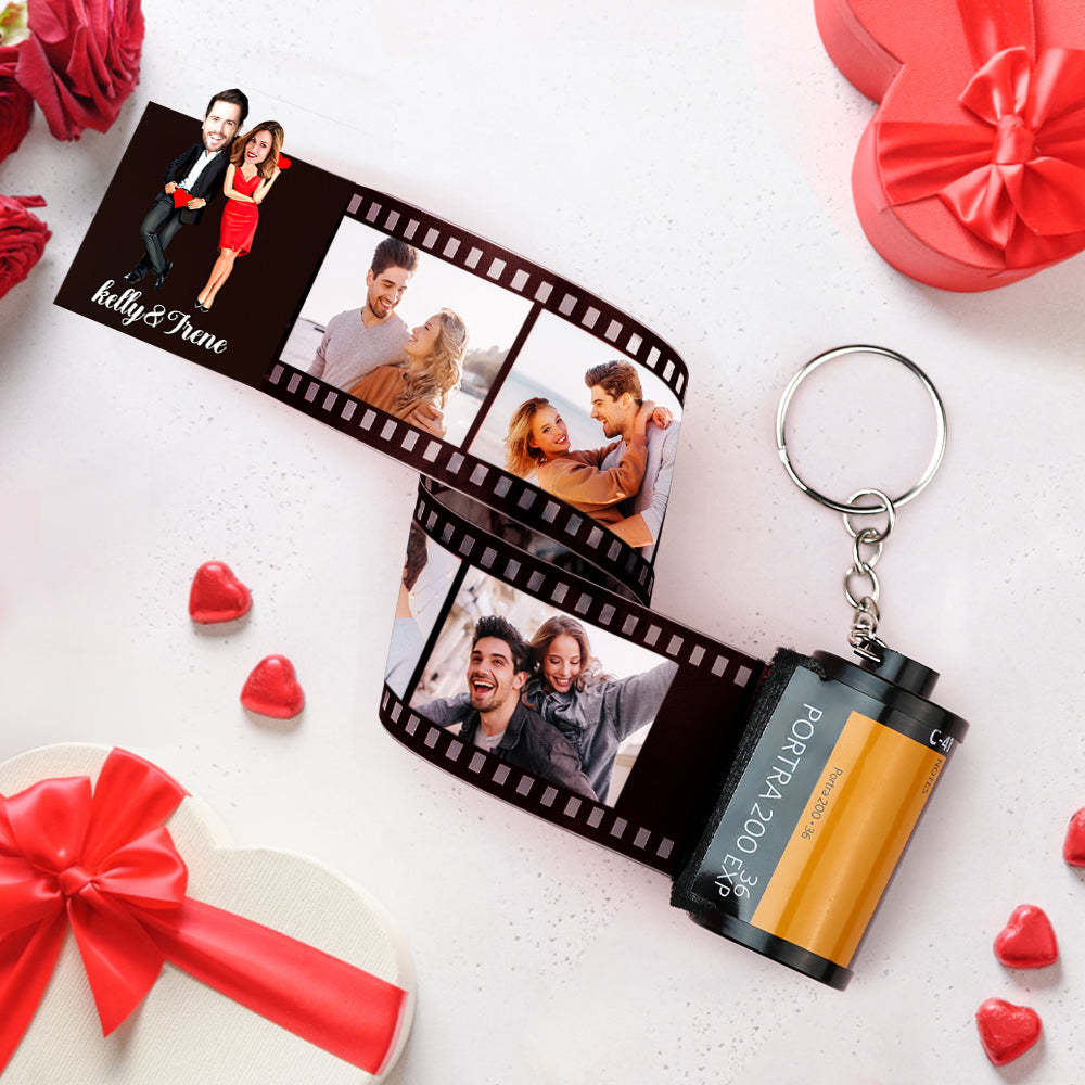 Custom Face Film Roll Keychain Personalized Photo Love Heart Camera Keychain Valentine's Day Gifts For Couples - Get Photo Blanket