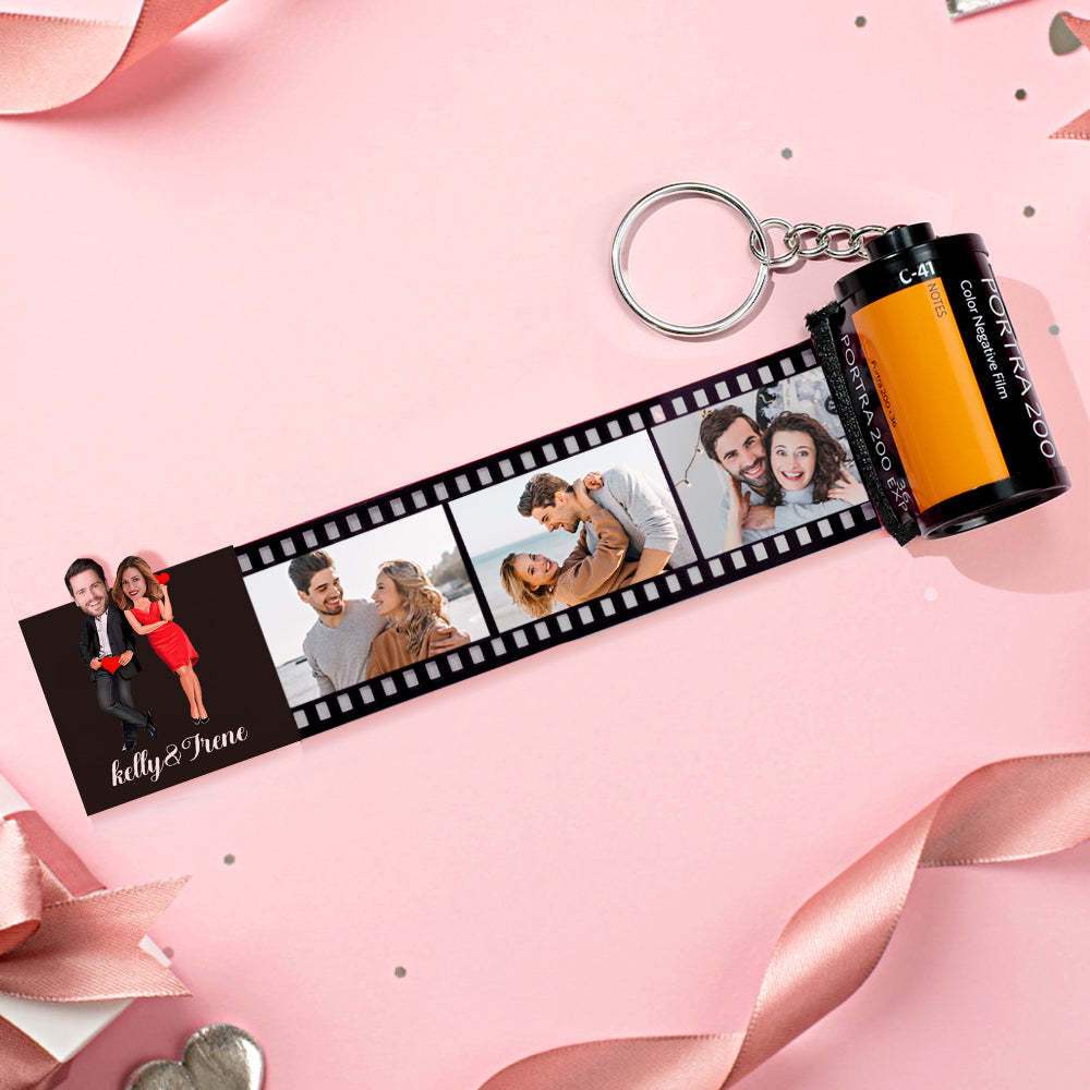 Custom Face Film Roll Keychain Personalized Photo Love Heart Camera Keychain Valentine's Day Gifts For Couples - Get Photo Blanket