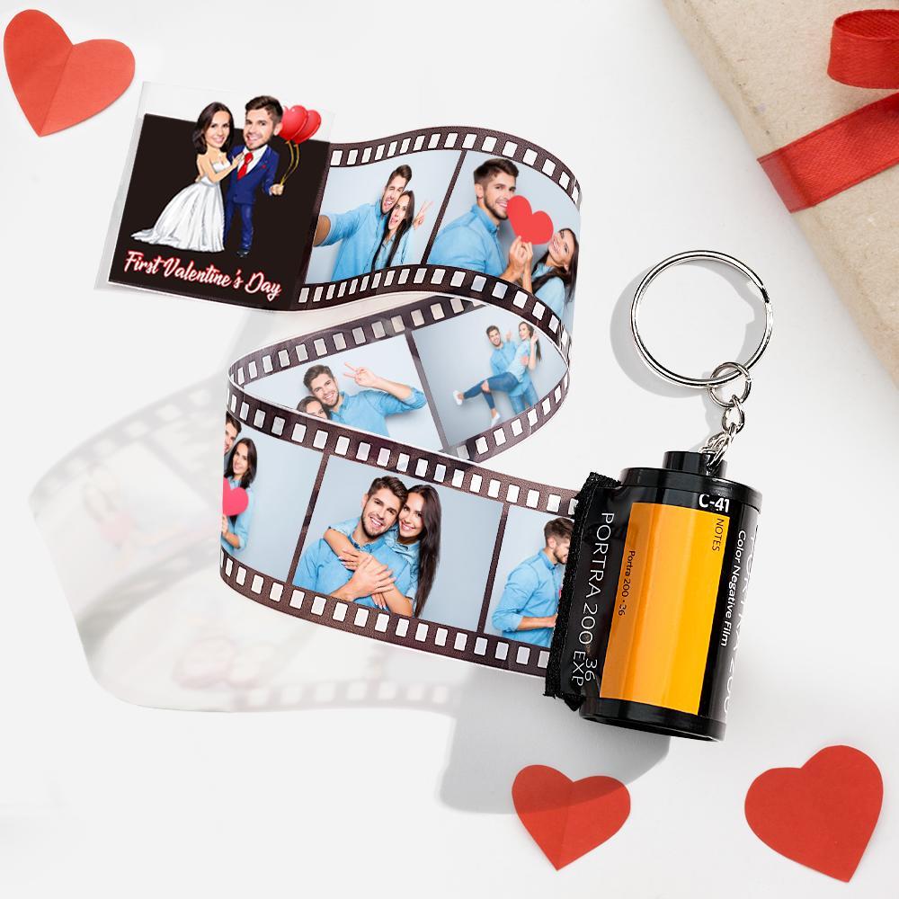 Custom Face Camera Keychain Personalized Photo Love Balloon Film Roll Keychain Valentine's Day Gifts For Couples - Get Photo Blanket