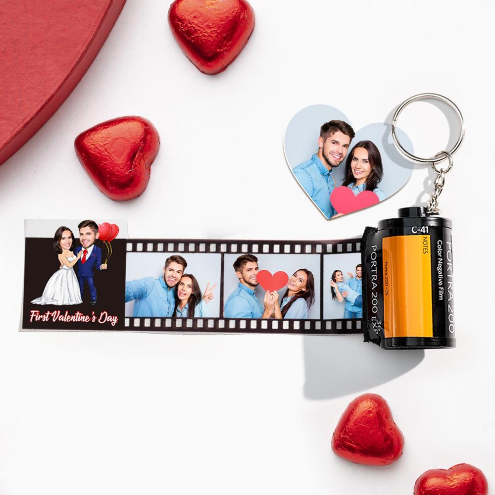 Custom Face Camera Keychain Personalized Photo Love Balloon Film Roll Keychain Valentine's Day Gifts For Couples - Get Photo Blanket