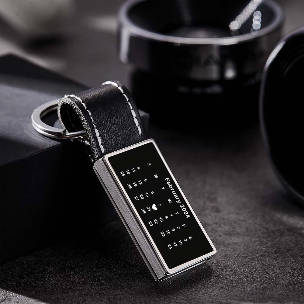 Customized Calendar Date Leather Keychain With Engraved Text Valentine Exclusive Gift For Men - Get Photo Blanket
