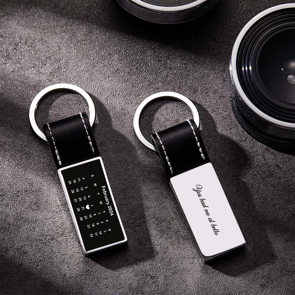 Customized Calendar Date Leather Keychain With Engraved Text Valentine Exclusive Gift For Men - Get Photo Blanket