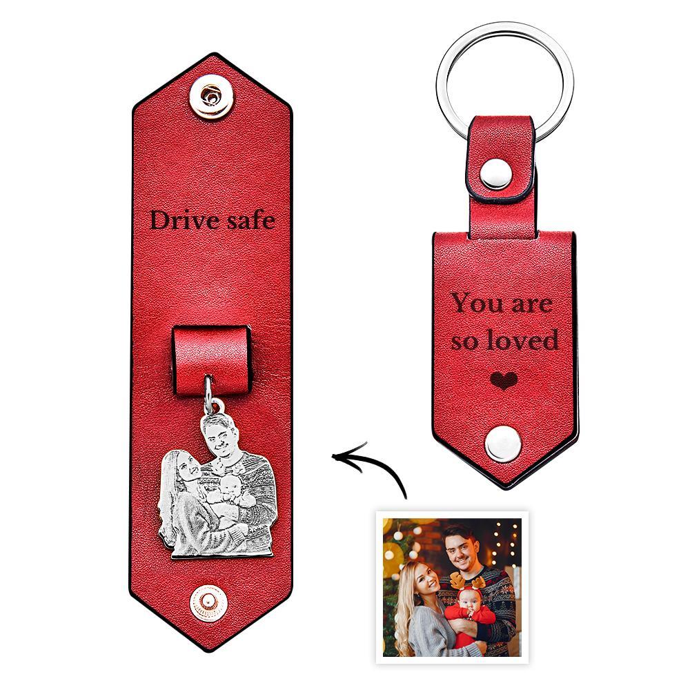 Custom Photo Leather Keychain With Text Annivesary Gifts For Men - Get Photo Blanket