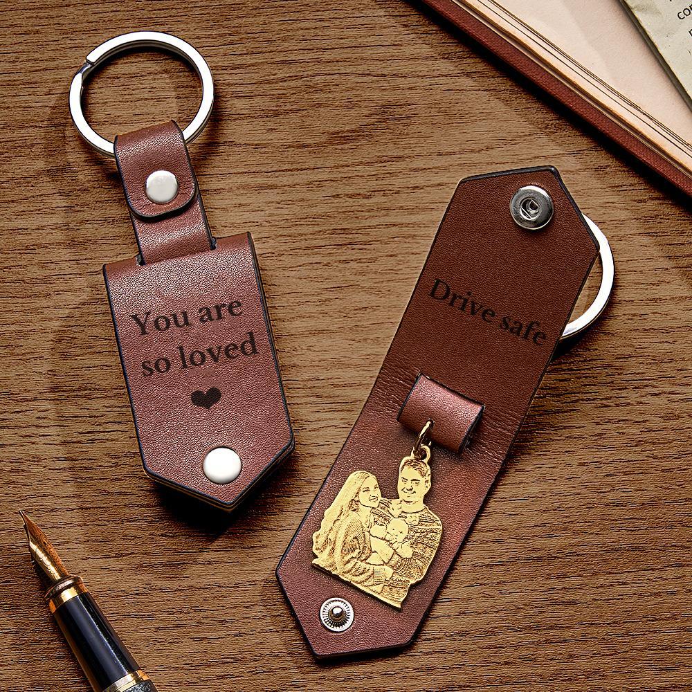 Custom Photo Leather Keychain With Text Annivesary Gifts For Men - Get Photo Blanket