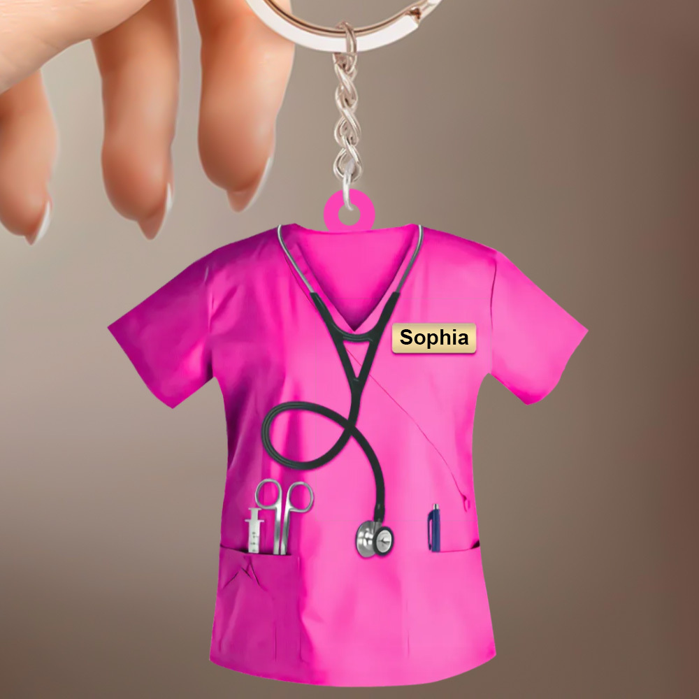 Custom Nurse Uniform Keychain Acrylic Keychain With Text Unique Gift For Nurse - Get Photo Blanket