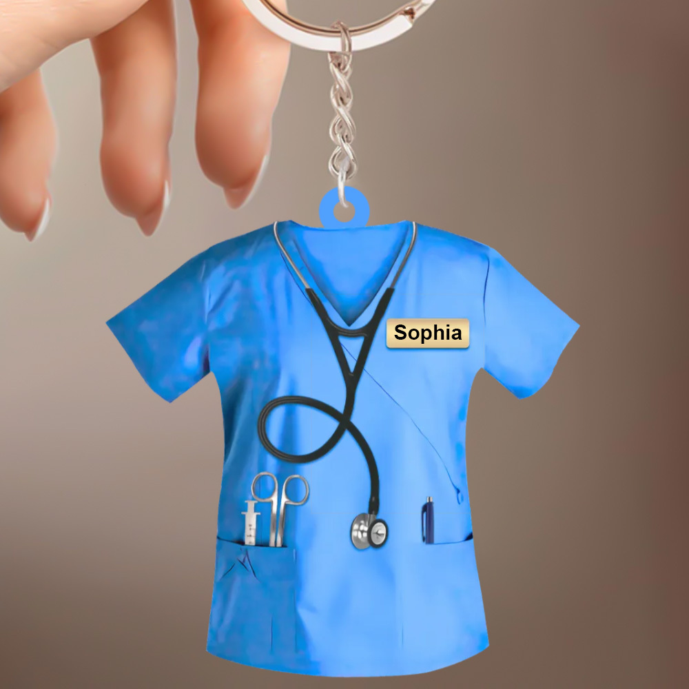 Custom Nurse Uniform Keychain Acrylic Keychain With Text Unique Gift For Nurse - Get Photo Blanket