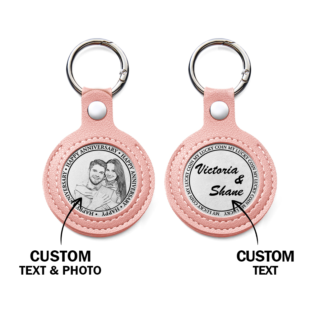Personalized Calendar Lucky Charm Gold Coin Keychain with Custom Photo & Date | Engraved Titanium Steel Coin in PU Leather Case | Anniversary, Birthday, Christmas Gift for Couples - Get Photo Blanket