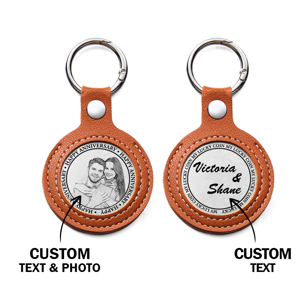 Personalized Calendar Lucky Charm Gold Coin Keychain with Custom Photo & Date | Engraved Titanium Steel Coin in PU Leather Case | Anniversary, Birthday, Christmas Gift for Couples - Get Photo Blanket