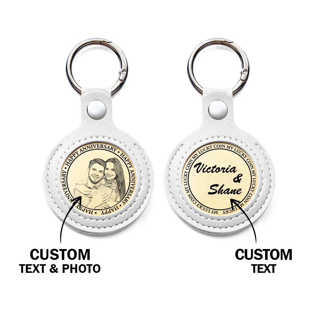 Personalized Calendar Lucky Charm Gold Coin Keychain with Custom Photo & Date | Engraved Titanium Steel Coin in PU Leather Case | Anniversary, Birthday, Christmas Gift for Couples - Get Photo Blanket