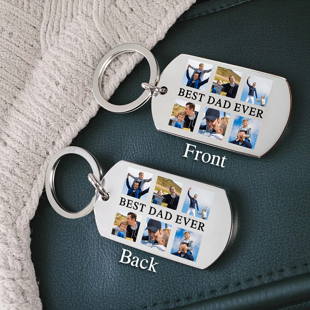 Custom Keychain with 6 Photos Stainless Steel Keychain Best Dad Ever Father's Day Gifts