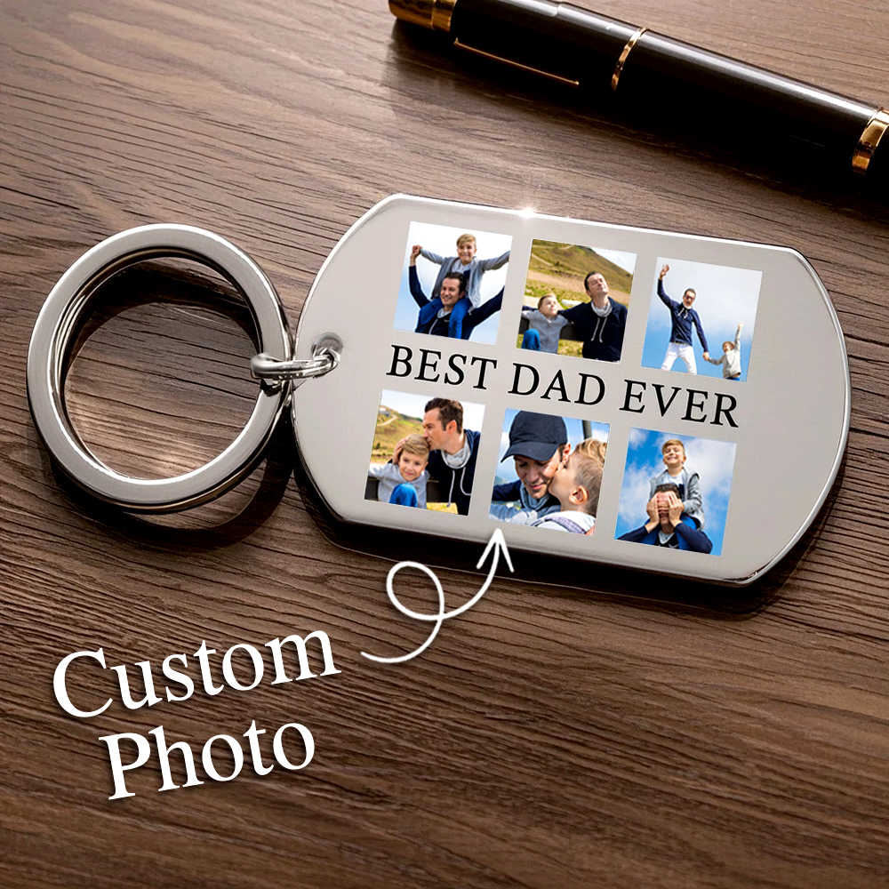 Custom Keychain with 6 Photos Stainless Steel Keychain Best Dad Ever Father's Day Gifts