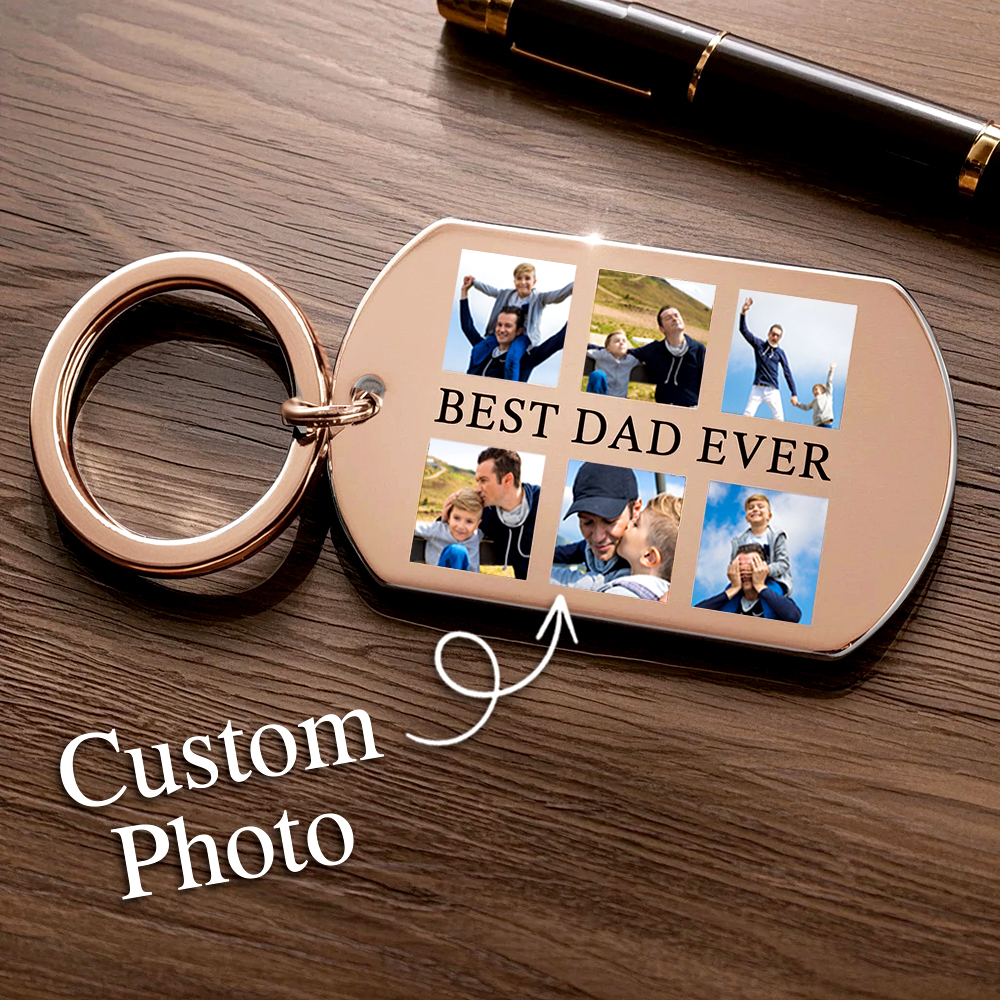 Custom Keychain with 6 Photos Stainless Steel Keychain Best Dad Ever Father's Day Gifts