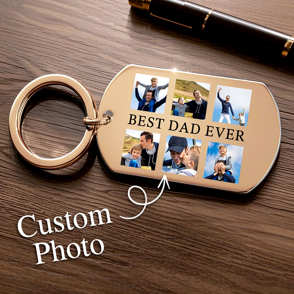 Custom Keychain with 6 Photos Stainless Steel Keychain Best Dad Ever Father's Day Gifts