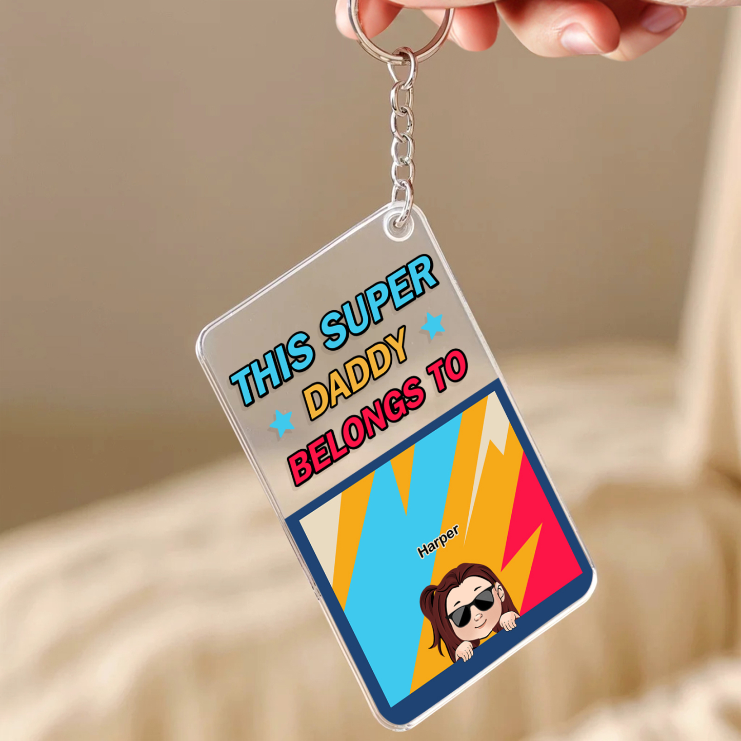 Personalized Father's Day Super Daddy Acrylic Keychain with Names Gifts for Dad