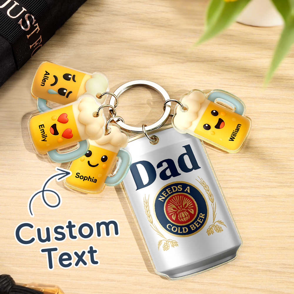 Personalized Name Beer Keychain With Little Beer Mug Charms Acrylic Tag Keychain Personalized Gifts For Father - Get Photo Blanket