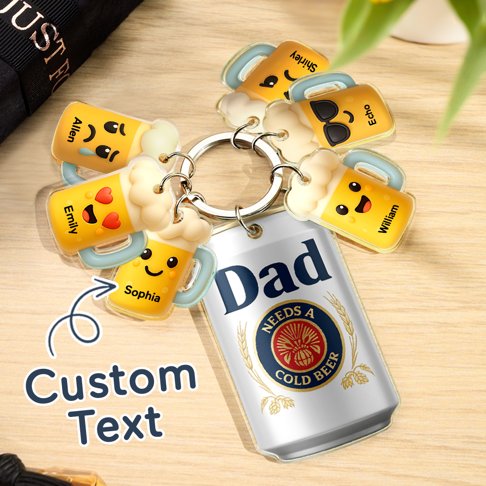 Personalized Name Beer Keychain With Little Beer Mug Charms Acrylic Tag Keychain Personalized Gifts For Father - Get Photo Blanket