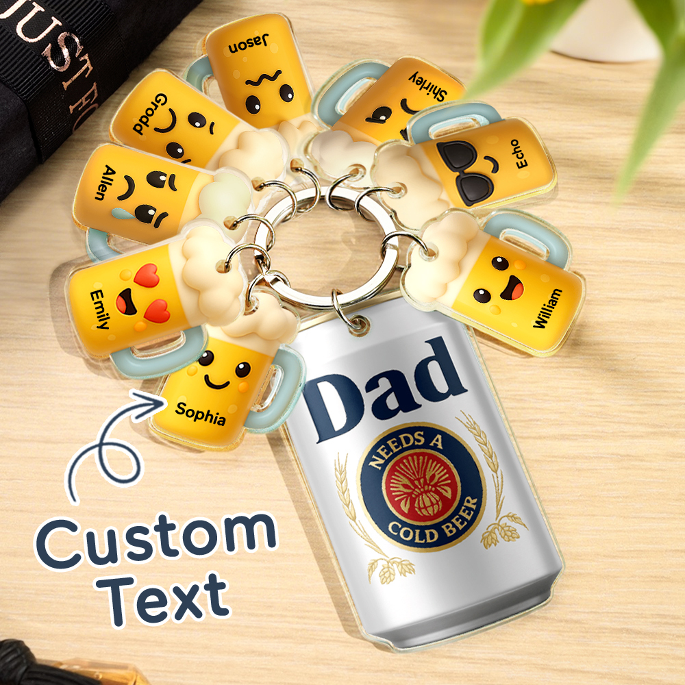 Personalized Name Beer Keychain With Little Beer Mug Charms Acrylic Tag Keychain Personalized Gifts For Father - Get Photo Blanket