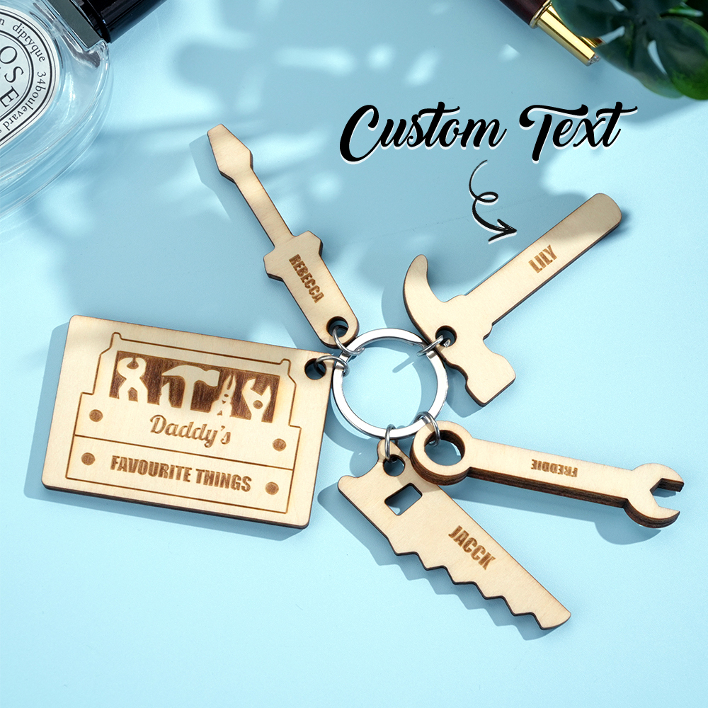 Personalised Wooden Dad’s Toolbox Child Family Tag Keyring - Get Photo Blanket