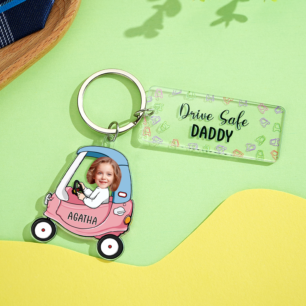 Personalized Keychain Custom Photo Optional Pattern Drive Safe Loving Father's Day Gift