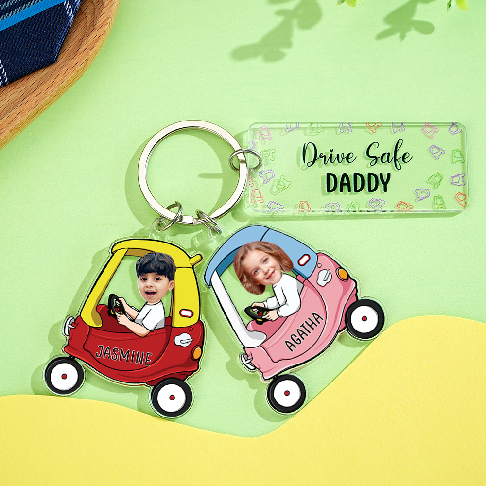 Personalized Keychain Custom Photo Optional Pattern Drive Safe Loving Father's Day Gift