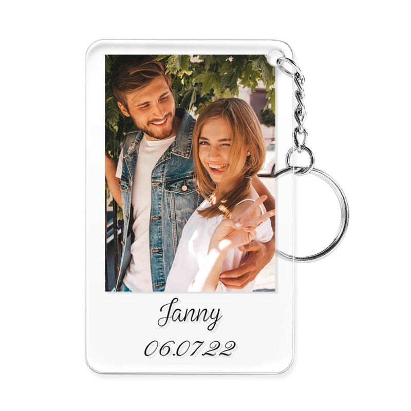 1pc Custom Couple Photo and Text Keychain, Custom Couple Piicture Keychain, Personalized Photo Keychain